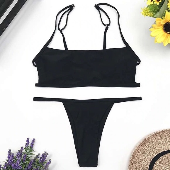 🖤Black Strappy Bandeau Style Bikini Set - Picture 3 of 6